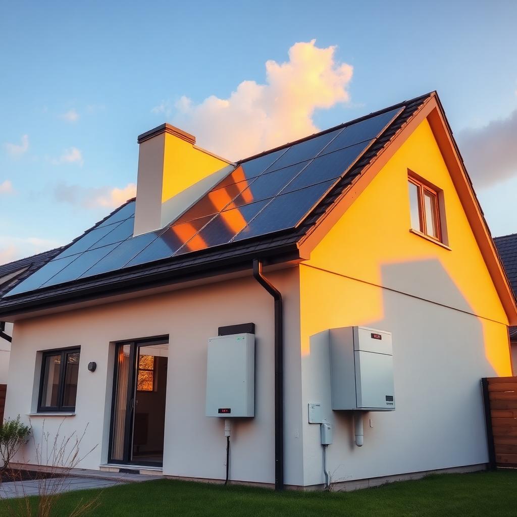 Vivienda con paneles solares y baterías de almacenamiento